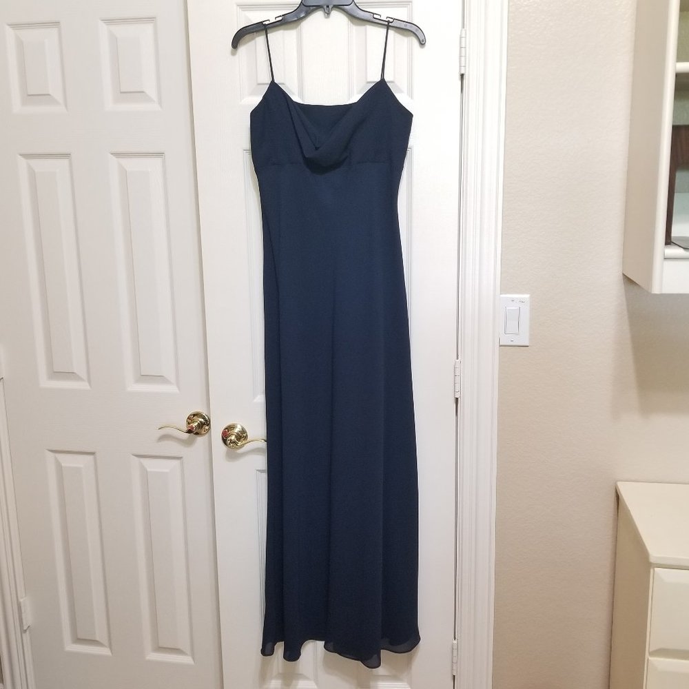 ❤️ Women's Michaelangelo Navy Blue Spaghetti Strap Long Empire Waist Dress
